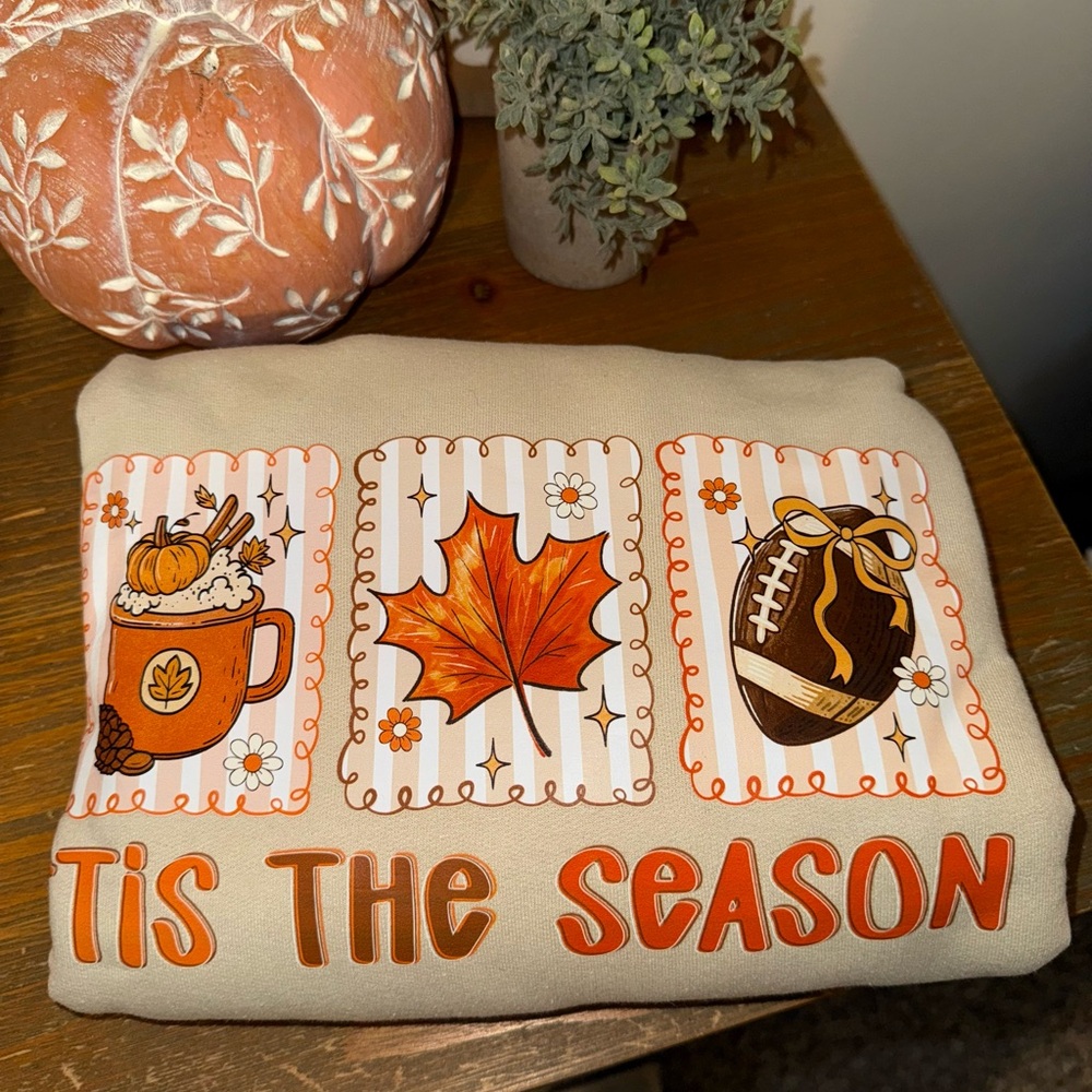 Festive Fall Sweatshirt - Beige and Orange